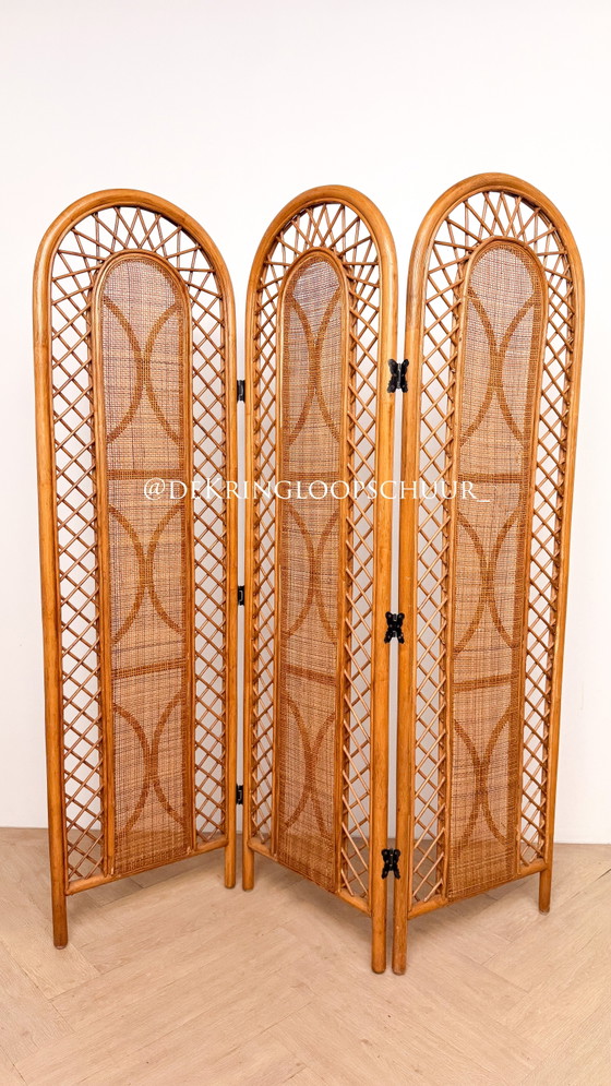 Vintage Rattan Room Screen Room Divider – Bamboo, Wicker (photo 5 of 6)