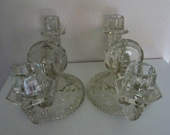 Image 1 of 2 bougeoirs en verre pressé Art Déco Feigl & Morawetz
