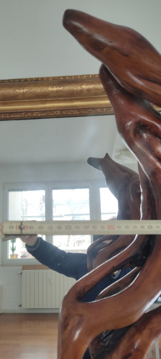 Image 1 of Organic Sculpture "Greyhound" in Solid Wood on a Stone Base – Biomorphic Natural Art