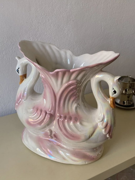 Large Pink Swan Vase by Capodimonte Vintage – vazen, Ceramic (photo 2 of 10)