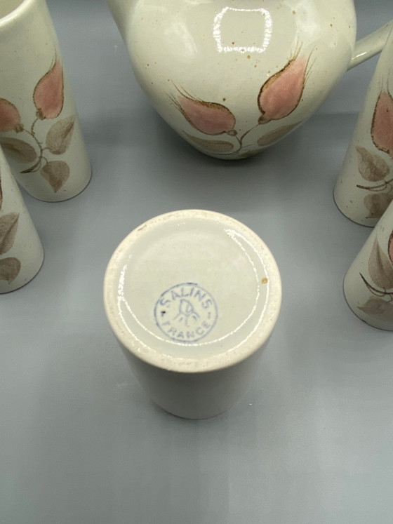 Salins France aardewerk koffieservies – koffiepot en 6 kopjes – roze bloemendesign – Cork (photo 8 of 12)