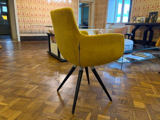 Versmissen - Set of 6 Mustard Yellow Velvet Upholstered Dining Chairs, Metal, Black (photo 4 of 5)