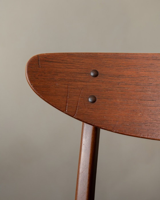 Image 1 of Vintage Danish Dining Chairs, Teak Backrest and Beech Frame, Newly Upholstered Black Skai Seats, 1960s