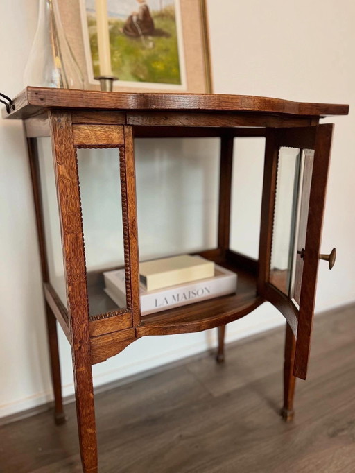 Houten theekastje bruin facet geslepen glas