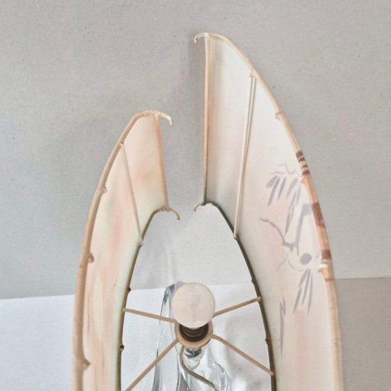 Image 1 of Vintage tafellamp uit de jaren 70 met kristallen kom, reiger en lampenkap.