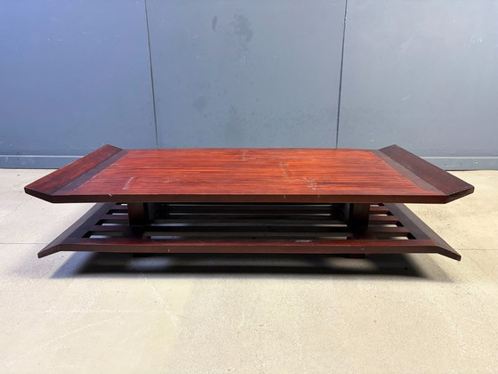 Two-Tiered Pagoda Wabi Sabi Style Coffee Table in Wood and Bamboo 1970s (photo 4 of 10)