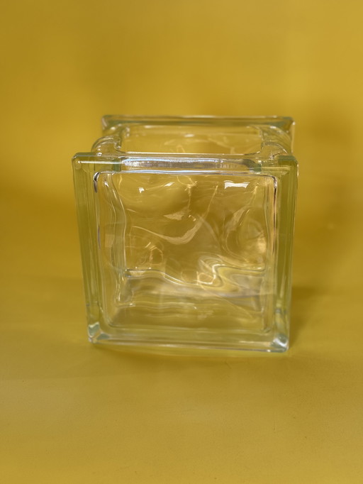 Vintage Glas Block Vase - Brutalist Minimalist Retro Design 70er Jahre