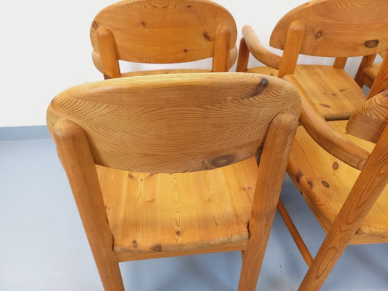 Image 1 of Set van 6 vintage Scandinavische Rainer Daumiller fauteuils van grenenhout uit de jaren 70.