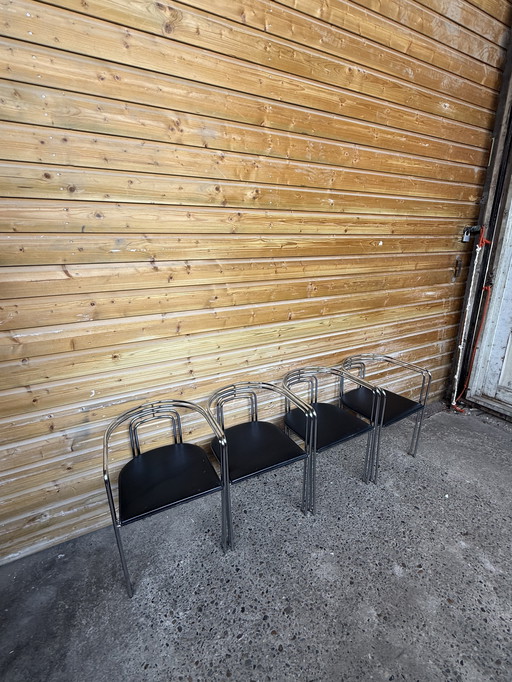 4 x vintage italiaans design eetkamerstoelen buizenframe met skai zitting
