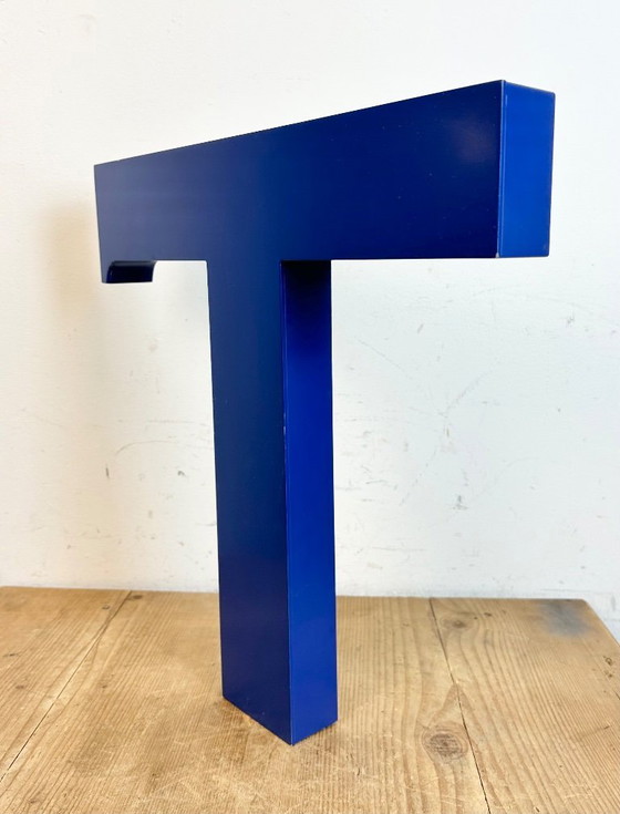 Image 1 of Vintage Blue Iron Facade Letter T, 1970s