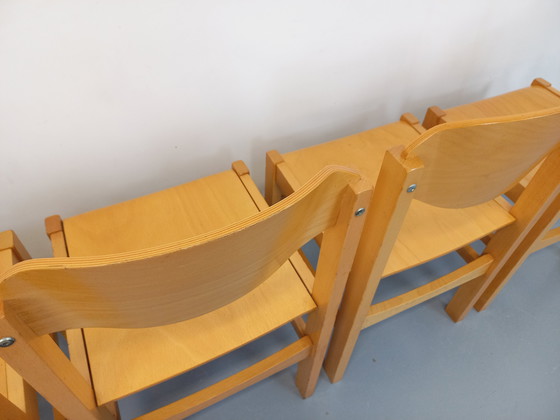 Image 1 of Suite van 4 vintage minimalistische beukenhouten stoelen uit de jaren 80