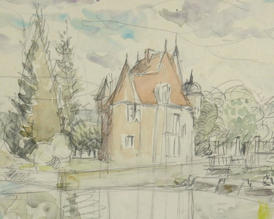 Image 1 of Ballerand Estate - Framed watercolor drawing.