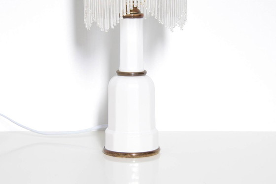 Image 1 of Table lamp with glass shade, glass beads, porcelain, 43cm, 1970s vintage