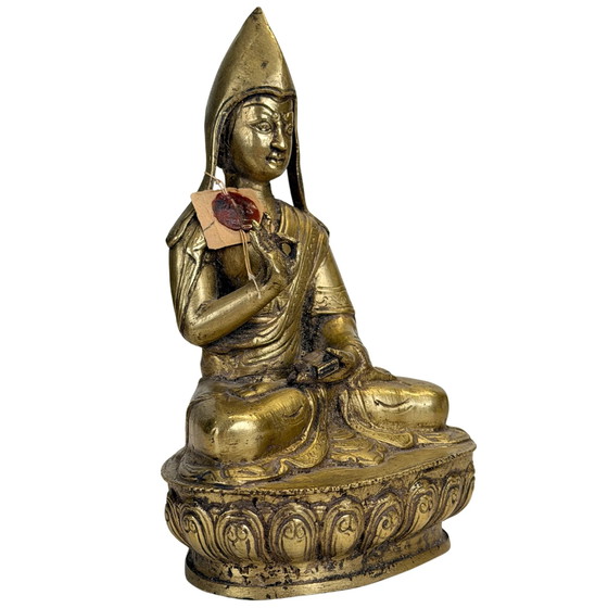 Antiker feuervergoldeter tibetischer Gelug Lama – 18.–19. Jahrhundert – Exportsiegel 1962 – Bildhauerei (photo 2 of 11)