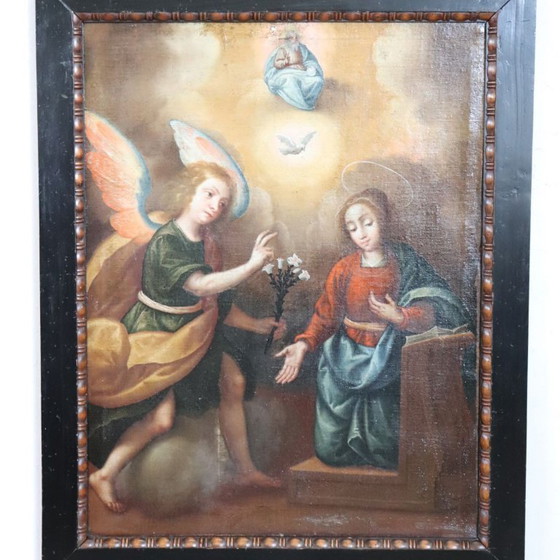 Image 1 of La Anunciación, Italia, siglo XVII, pintura al óleo antigua sobre lienzo.