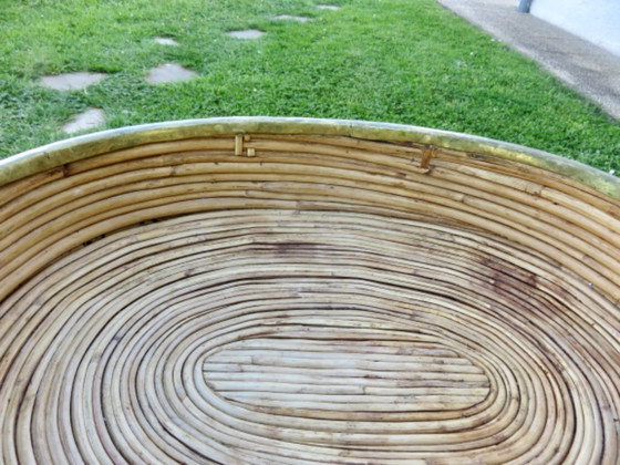 Image 1 of Großes Tablett im Stil von Gabriella Crespi, Bambus und Messing, 1970