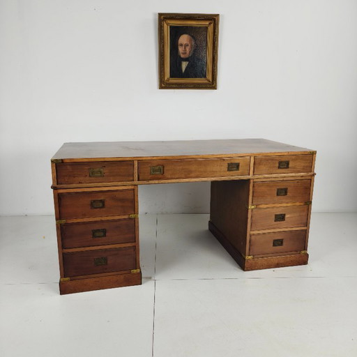 English campaign-style writing desk, late 20th century