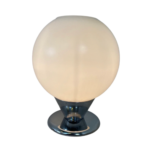 Vintage - Art Deco Stil Lampe - XL satinierte Glaskuppel auf Chromsockel montiert