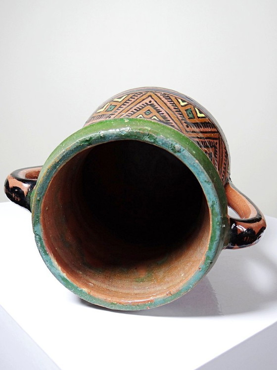 Image 1 of Large Moroccan Safi polychrome terracotta vase with two handles, 1950s-1970s