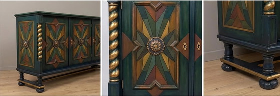 Hand Painted Art Credenza / Geometric Star Pattern Sideboard / Artisan Crafted Storage / Unique Statement (photo 2 of 3)