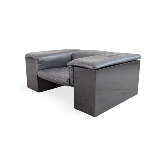 Fauteuil Knoll Brigadier, cuir noir, Cini Boeri, dossier plat, 1980 – Leather, Wood (photo 4 of 10)