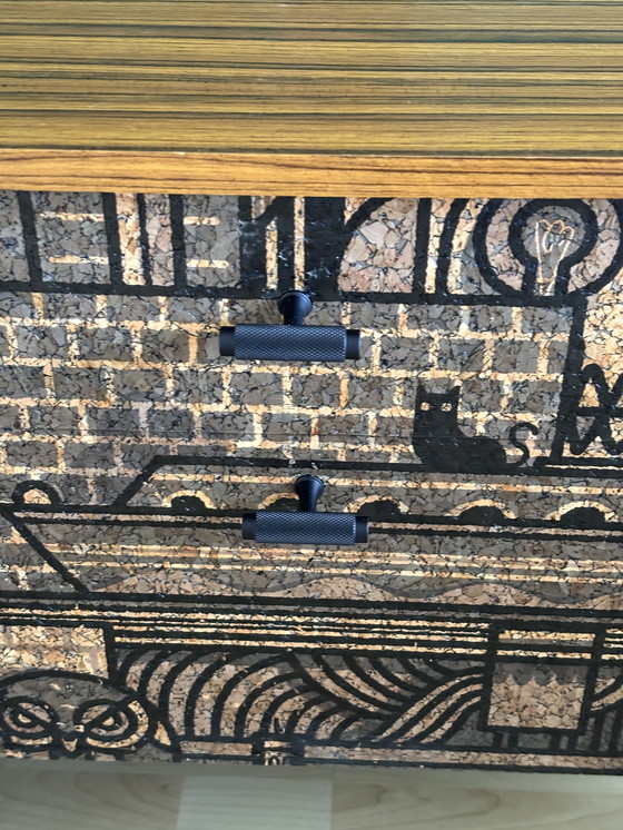 Image 1 of Tables de chevet vintage recouvertes d'un imprimé liège « Hit the North » | The Vintage Vibe