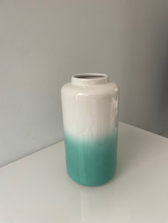 Image 1 of Ceramic vase white/turquoise glossy glaze