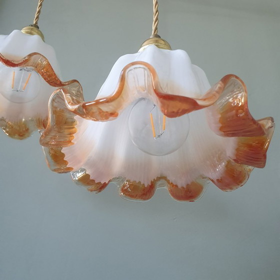Set of Vintage Glass Pendant Lights. Floral / Flower-shaped Glass – Pendant lamps, Metal (photo 19 of 24)