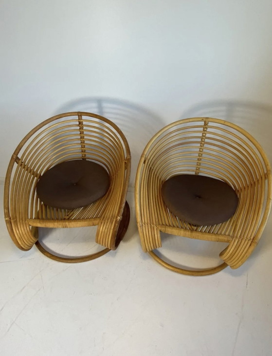 Sculpturale Wervel Rotan Bamboe Fauteuils Jaren 80 – Bamboo, Rattan (photo 5 of 7)