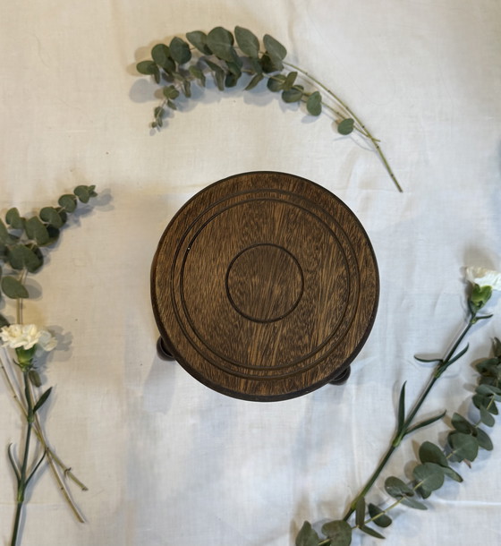 Image 1 of Vintage houten kruk met statief