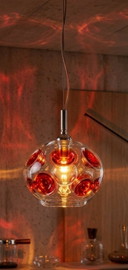 Hanglamp in ruimtetijdperk, origineel Murano-glas, in hoogte verstelbaar.