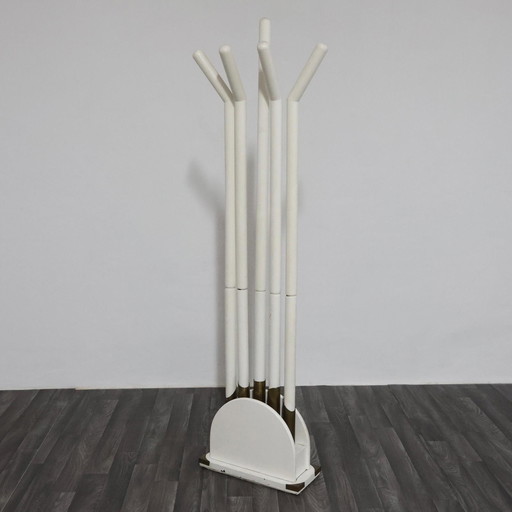 Vintage Post-Modern Coat Rack, 1980s Modern Design, Wood and Brass
