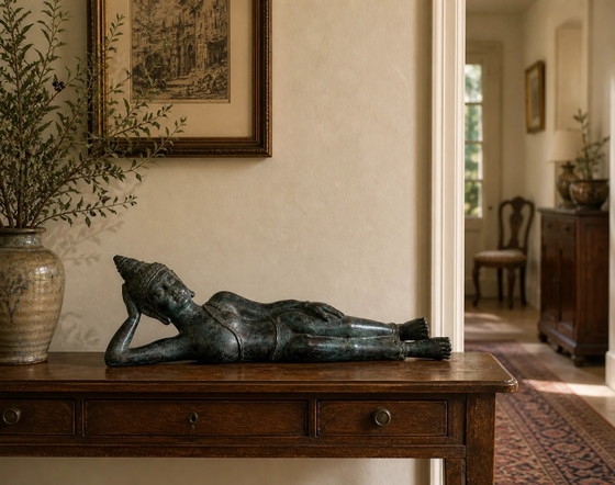 Bouddha Couché en Bronze Antique de Thaïlande avec Traces de Dorure, Statue Parinirvana, 77 cm – Sculptures (photo 7 of 7)