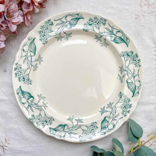 Antique Round Ironstone Dish "Lilas" – Longchamp 19th Century