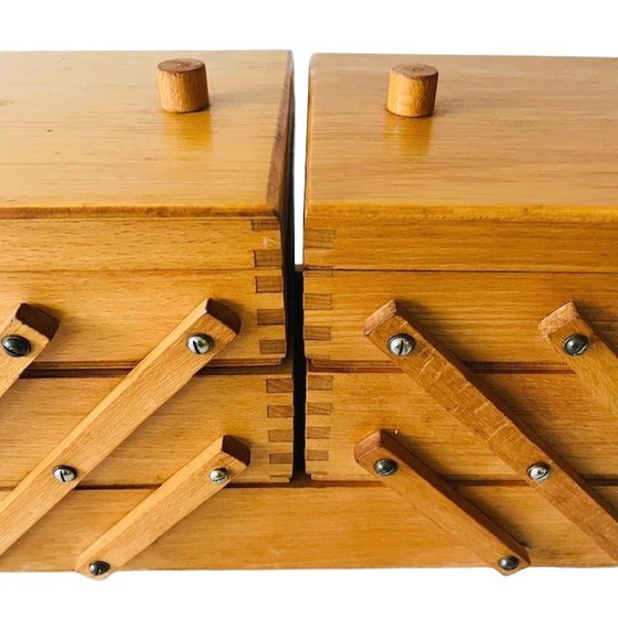 Image 1 of Scatola da cucito pieghevole in legno vintage, scatola artigianale di design danese, anni '60