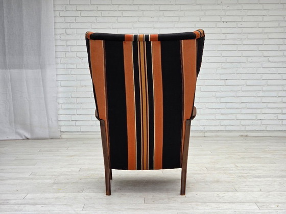 Image 1 of Anni '60, poltrona danese con schienale alto di Fritz Hansen, lana per mobili, legno di faggio.
