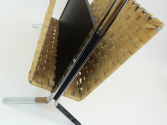 Image 1 of ongewoon 1970 vintage tijdschriftenrek krantenhouder chroom leer bamboe