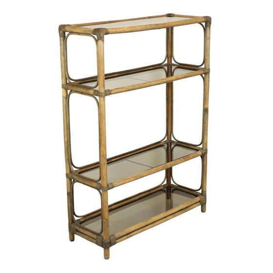 Image 1 of Vintage Boho Shelving Unit, Bamboo and Smoked Glass