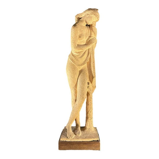 Gedrapeerde Naakte Vrouw Terracotta Beeldhouwkunst door Alphonse Darville, 1959