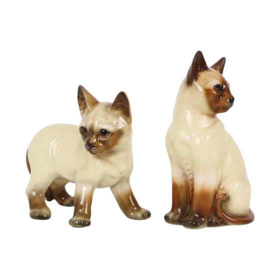 Koppel Beeldjes Siamese Kat Geglazuurd Keramiek Japan – Beeldhouwkunst, Ceramic (photo 8 of 13)