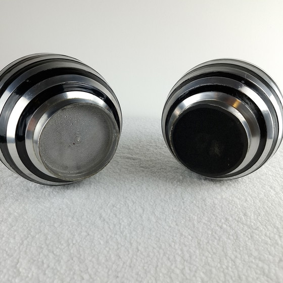 Image 1 of 2x vintage Art Deco spherical vase silver/black