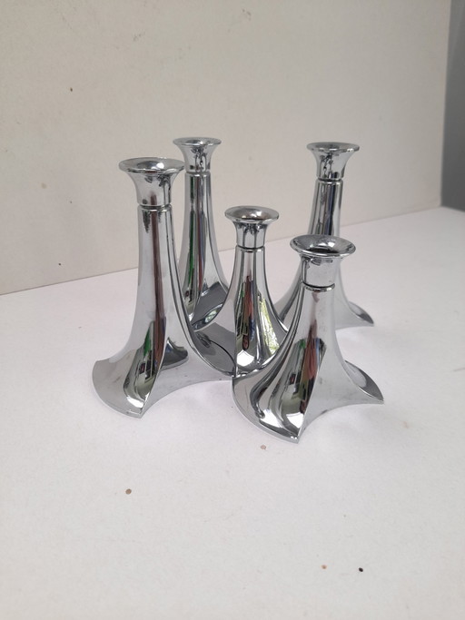 5 WMF Modular Chrome Candlesticks – kandelaars en kaarsen, Metal