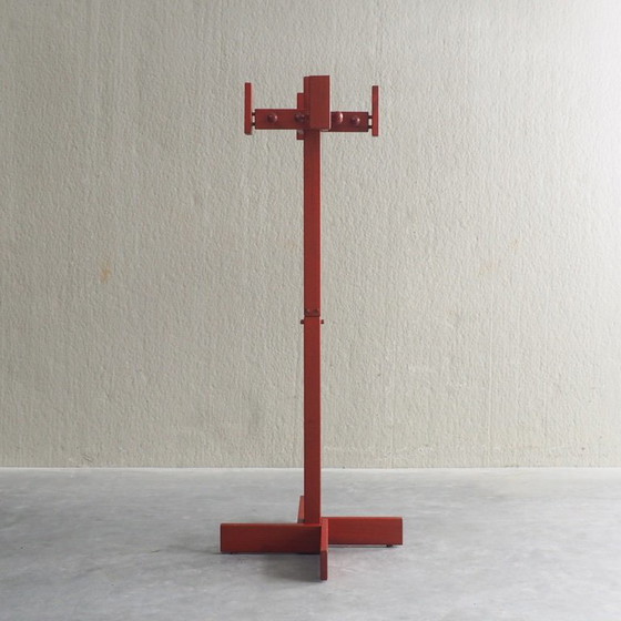 Postmodern Red Stained Pine Wood Coat Hanger – Coat racks (photo 4 of 11)