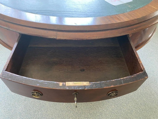 Antique drum table with green leather top