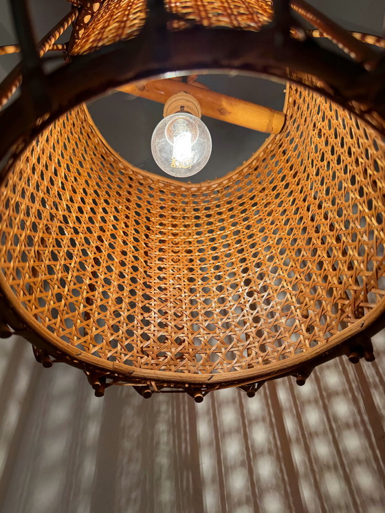 Image 1 of 1960s rattan, bamboo, and cane pendant light