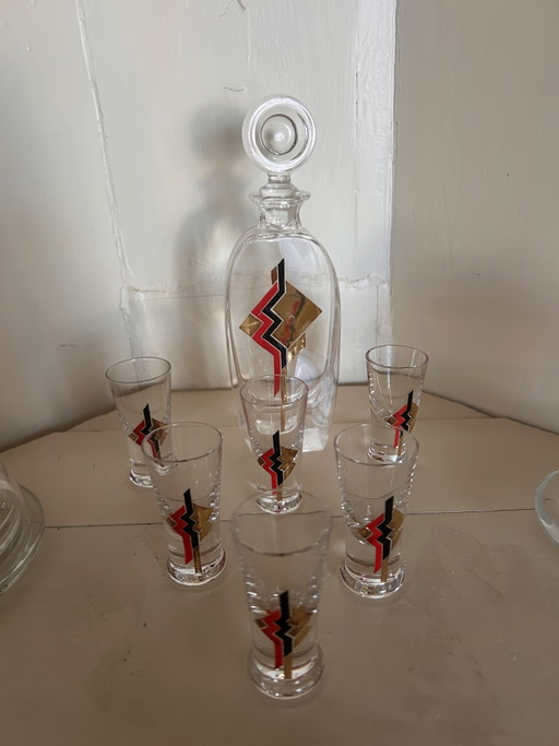 Coffret à liqueur Art Déco – glazen karaffen, Crystal
