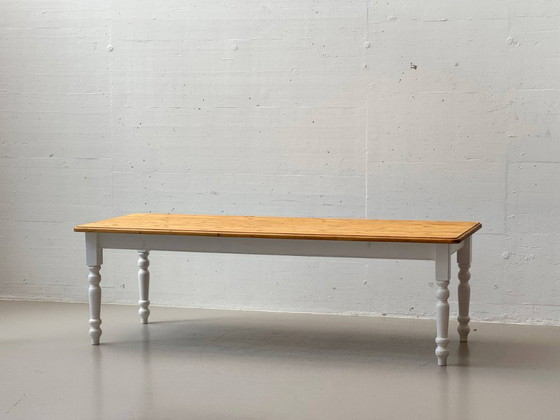 Image 1 of Large country-style dining table, solid wood, white painted, 1980s