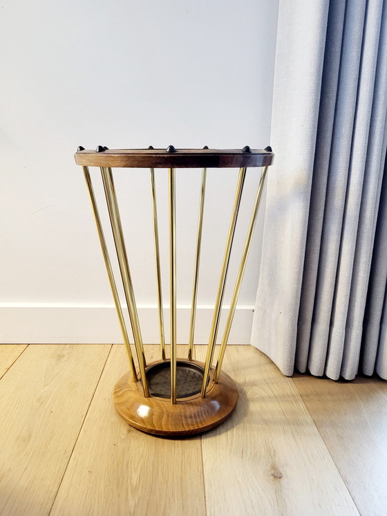 Image 1 of Umbrella Tray, Wood with Brass Finish, Supposedly Years 1950s
