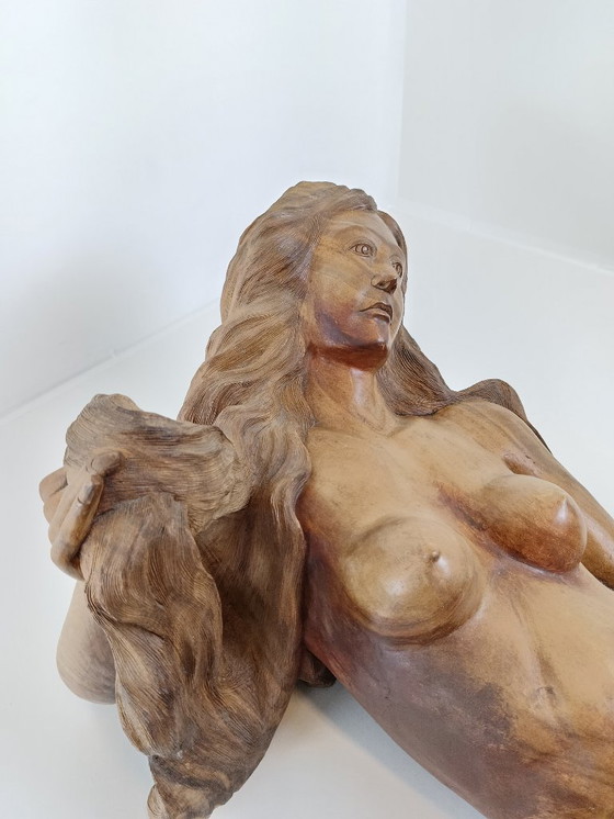 Image 1 of tavolino da caffè vintage a forma di sirena con piano in vetro