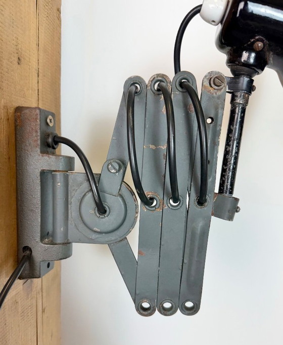 Image 1 of Industrial Black Enamel Scissor Wall Lamp, 1950s
